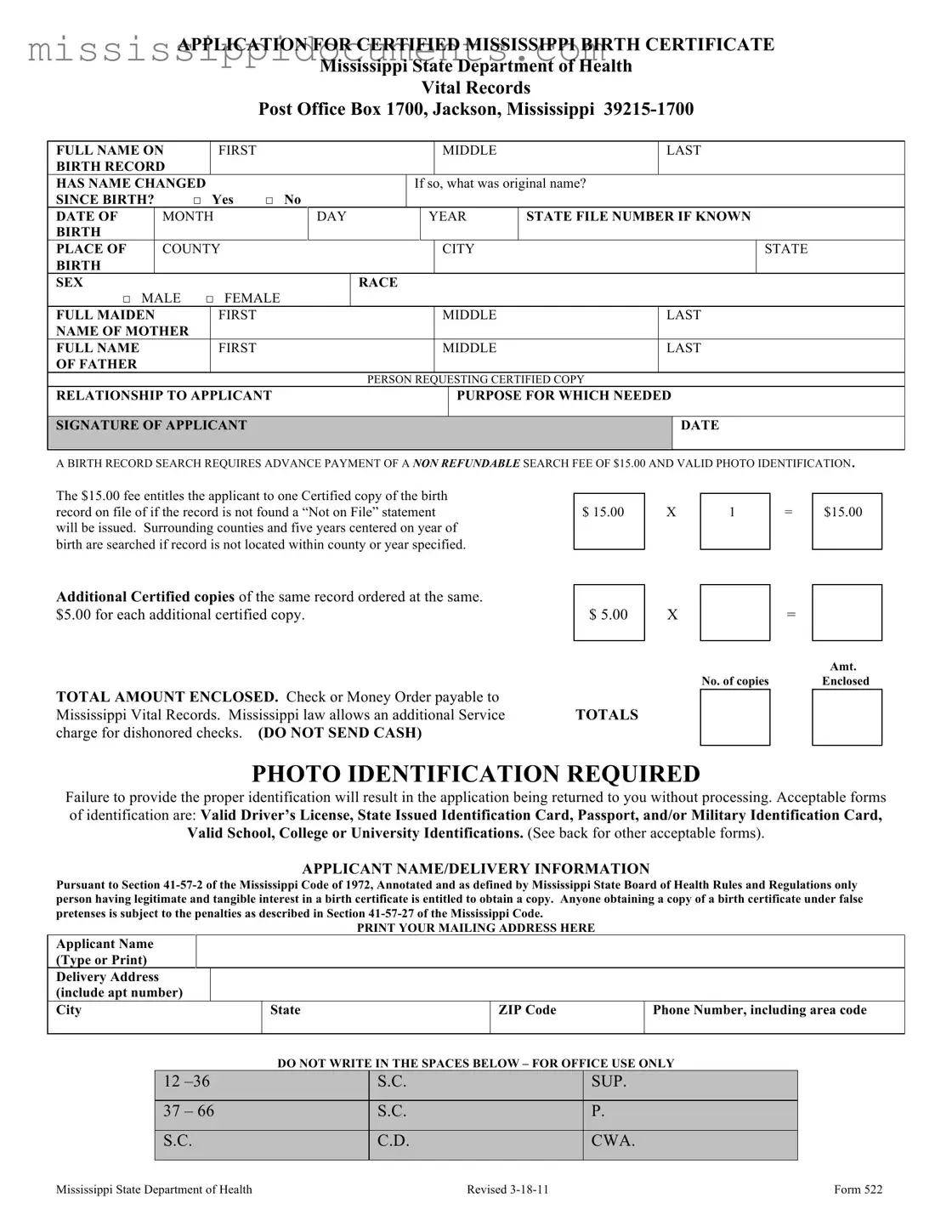 Official 522 Mississippi Form in PDF