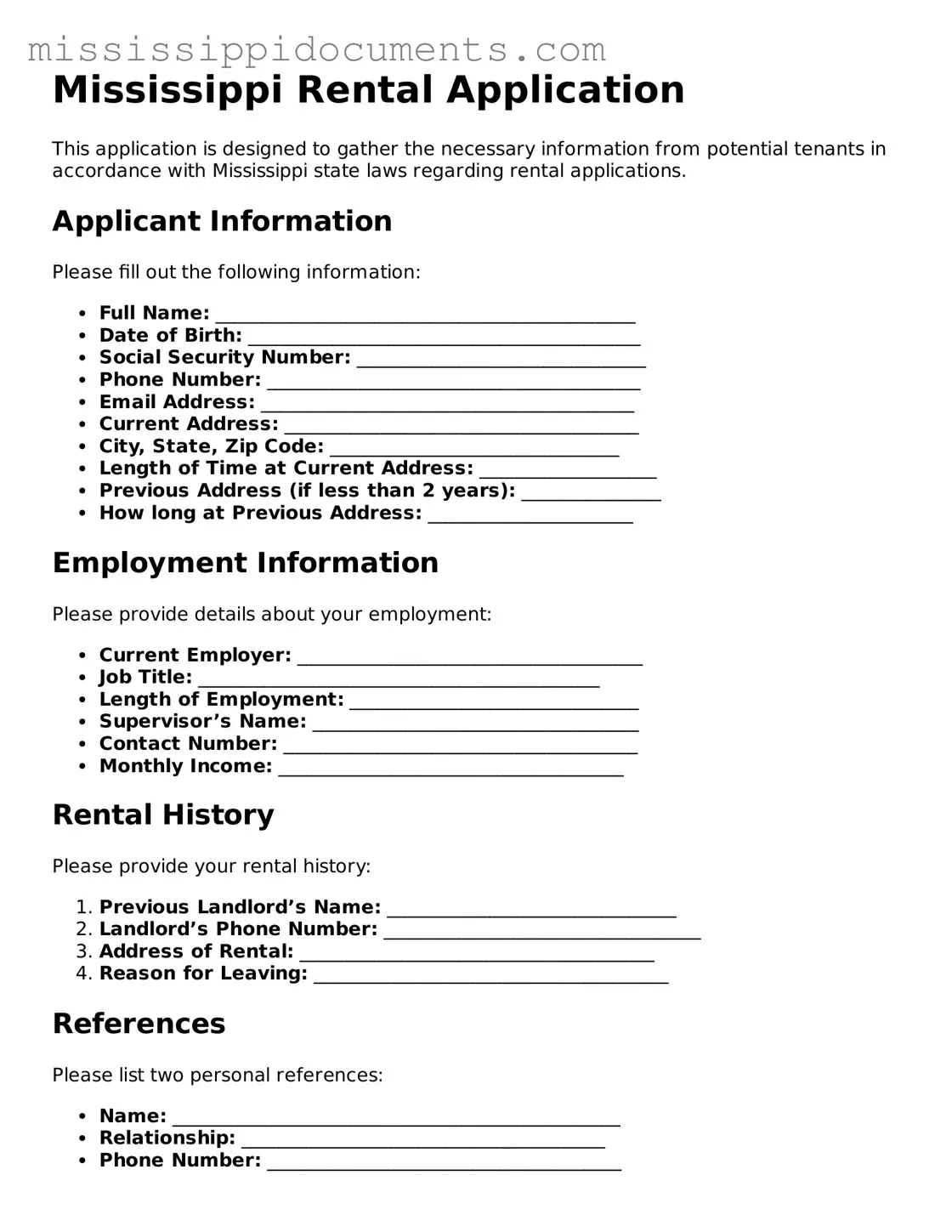 Attorney-Verified Rental Application Document for Mississippi State