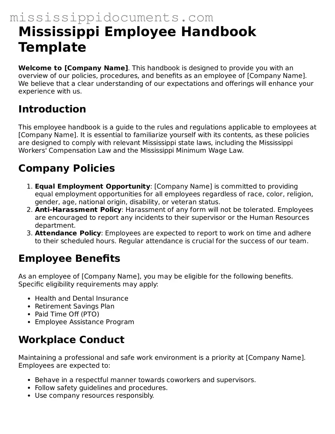 Attorney-Verified Employee Handbook Document for Mississippi State