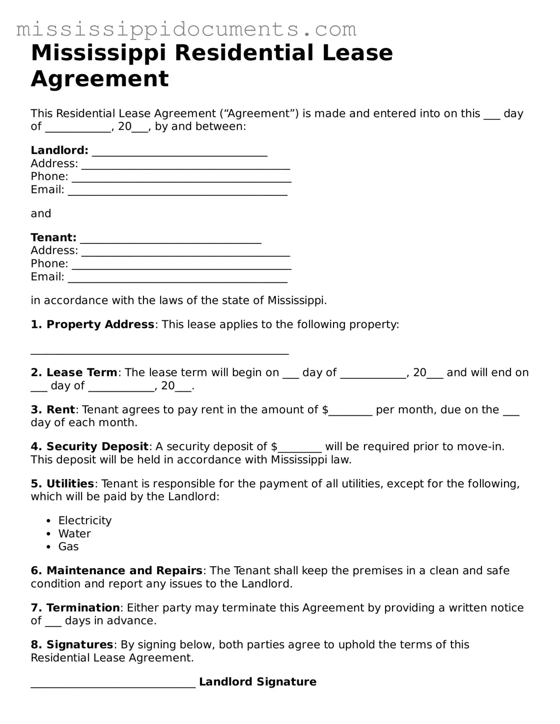 Attorney-Verified Residential Lease Agreement Document for Mississippi State