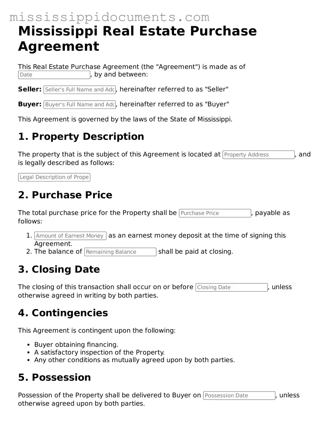 Attorney-Verified Real Estate Purchase Agreement Document for Mississippi State