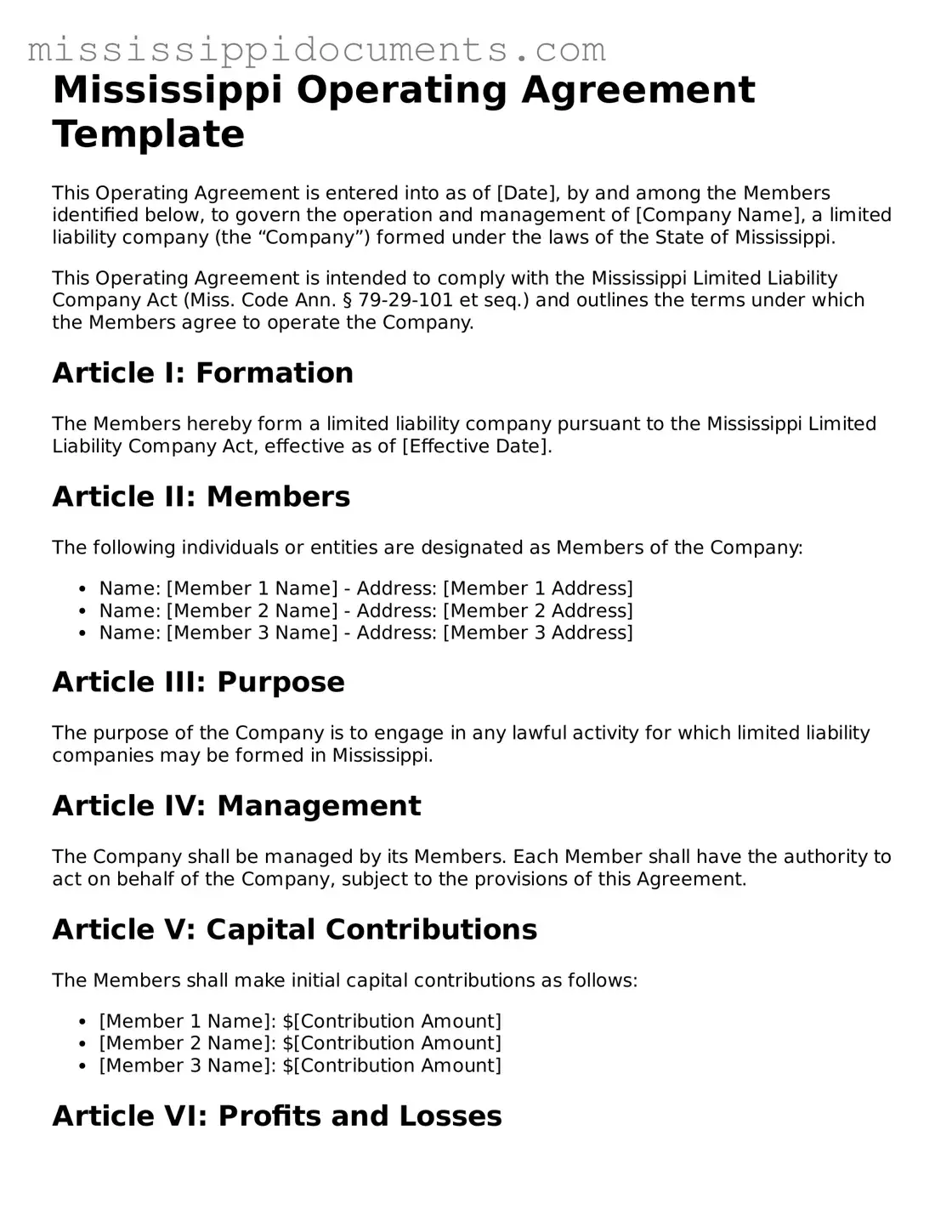 Attorney-Verified Operating Agreement Document for Mississippi State