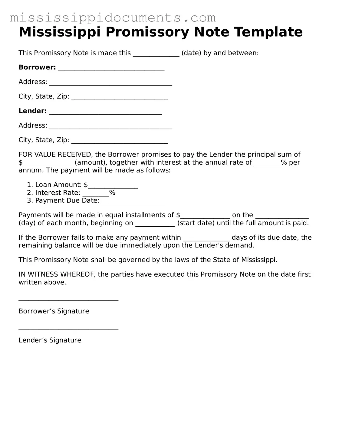 Attorney-Verified Promissory Note Document for Mississippi State