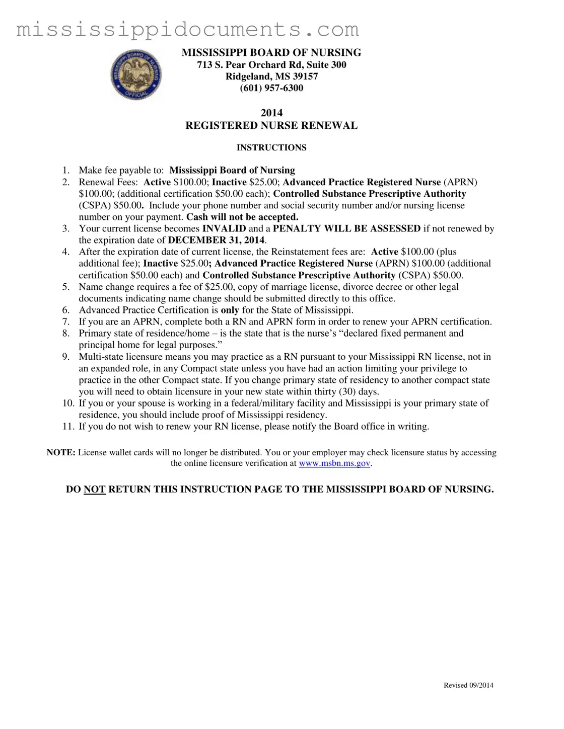 Official Mississippi Nurse Renewal Form in PDF