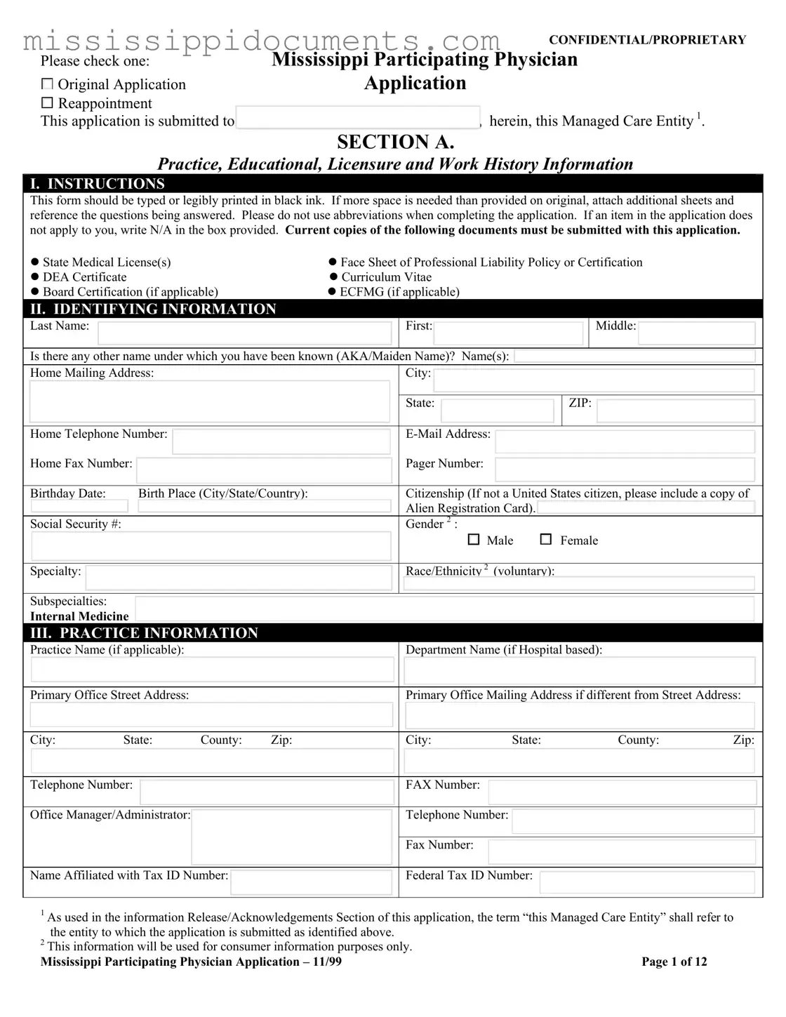 Official Mississippi Participating Application Form in PDF