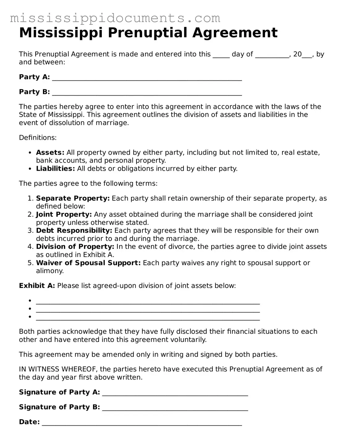 Attorney-Verified Prenuptial Agreement Document for Mississippi State