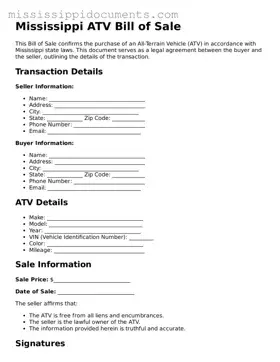 Attorney-Verified ATV Bill of Sale Document for Mississippi State