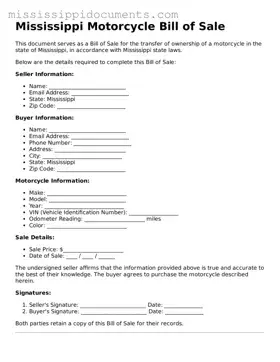 Attorney-Verified Motorcycle Bill of Sale Document for Mississippi State