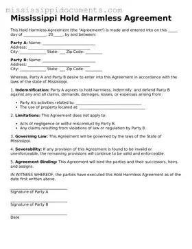 Attorney-Verified Hold Harmless Agreement Document for Mississippi State