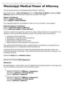 Attorney-Verified Medical Power of Attorney Document for Mississippi State