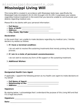 Attorney-Verified Living Will Document for Mississippi State