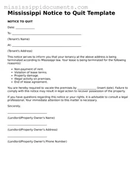Attorney-Verified Notice to Quit Document for Mississippi State