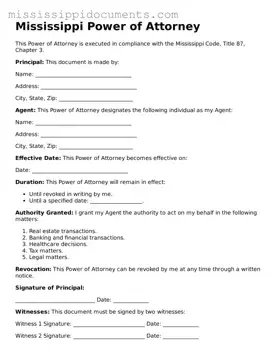 Attorney-Verified Power of Attorney Document for Mississippi State