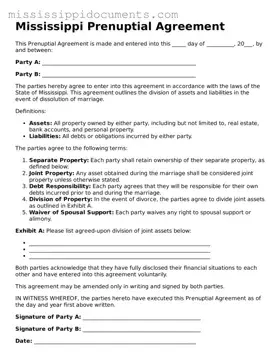 Attorney-Verified Prenuptial Agreement Document for Mississippi State